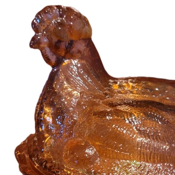 Hen On A Nest Amber Orange Glass Candy Dish 6 Inch Vintage Collectible - Picture 2 of 9